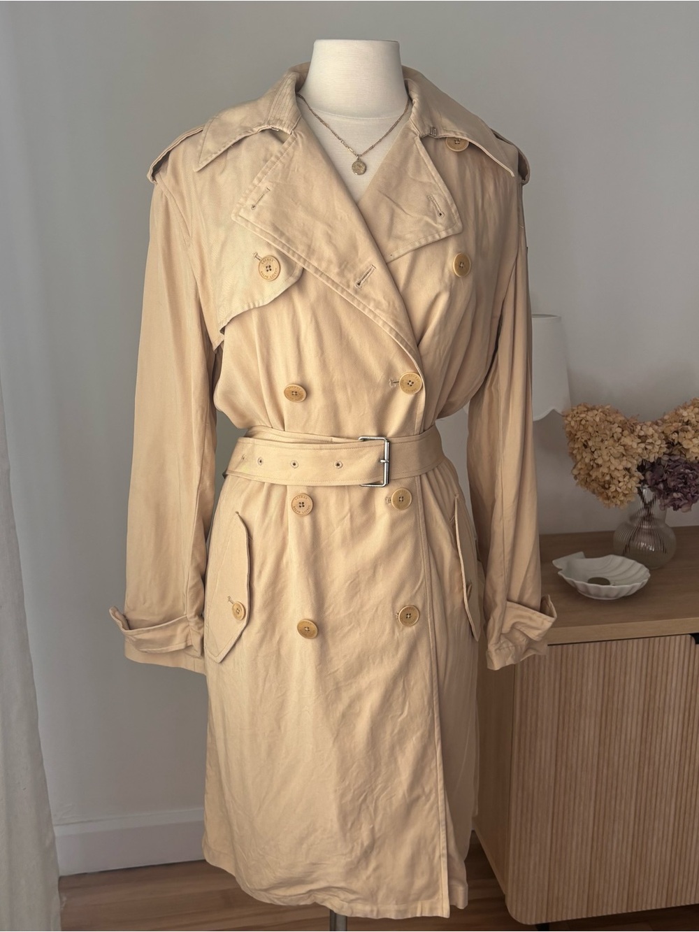 LAUREN RALPH LAUREN Double-Breasted Trench Coat in Tan - Size M